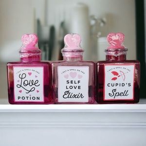 3 Glass Potion Elixir Spell Bottles Jars Valentine's Day Love Cupid Target NEW